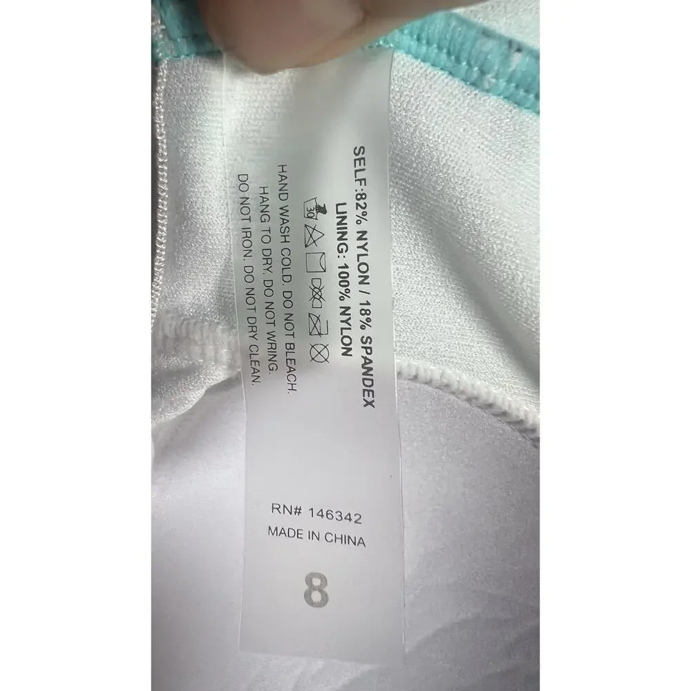 Nicole Miller Women’s Teal Pompom‎ One Piece Size 8 Ruffle Swimsuit NWOT